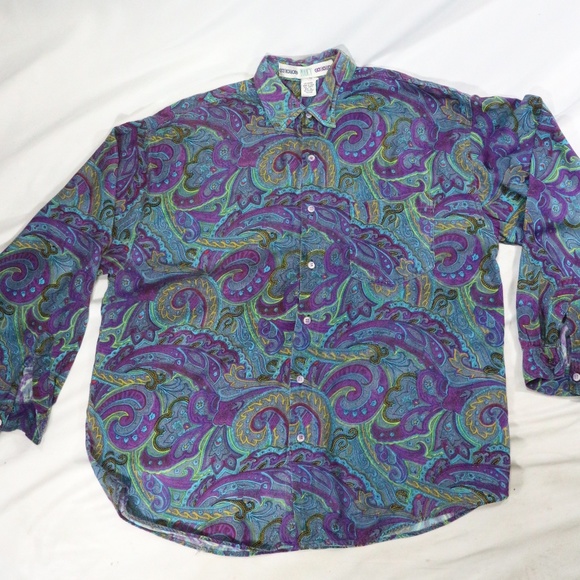 Policy Other - VTG 80s 90s POLICY Paisley Rayon L/S Button Shirt